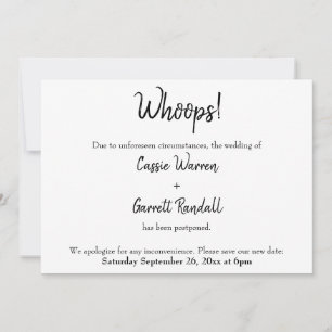 "Whoops!" Postponed Wedding Announcement