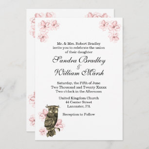 Whoos Getting Married Owl Pink Orchids Invitation