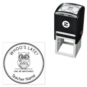 Whoos Late? Teacher Late Work Cartoon Owl Punny Self-inking Stamp