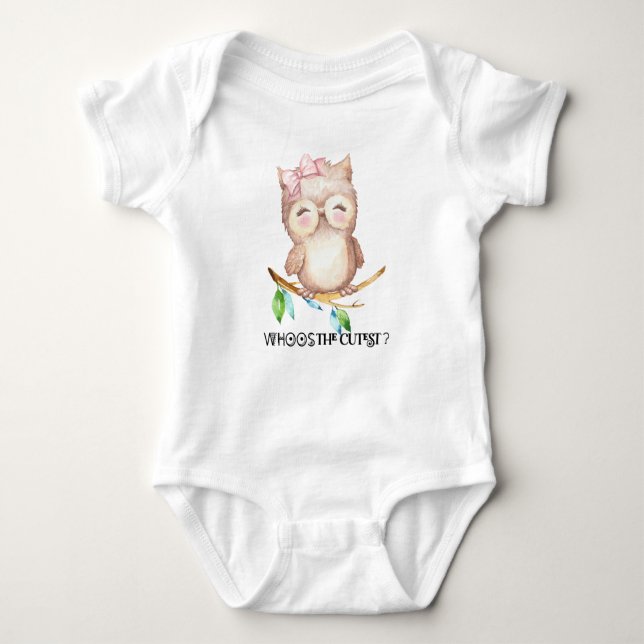Whoo's The Cutest Newborn Baby Clothes, Owl Baby Bodysuit (Front)