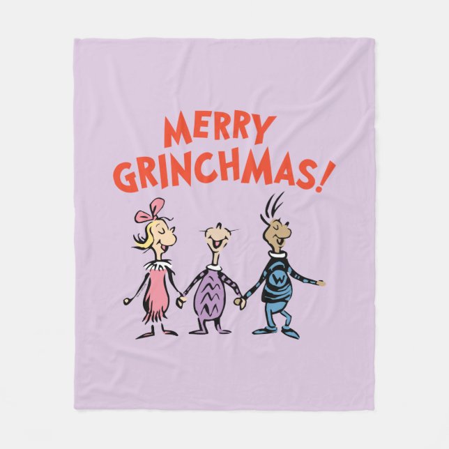 Whos Holding Hands Merry Grinchmas Fleece Blanket (Front)