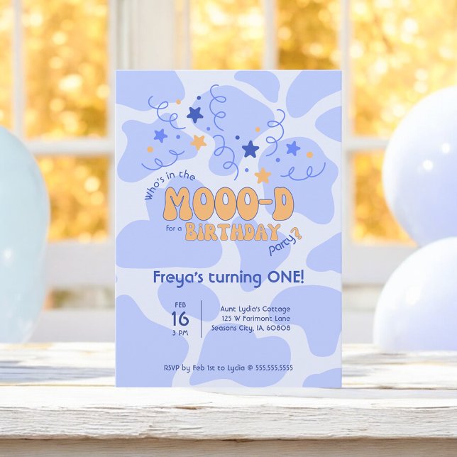 Who's in the MOOO-D Cow Print 1st Birthday Invitation (Creator Uploaded)