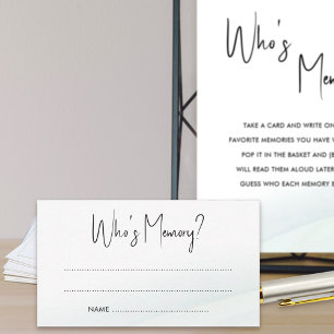 Who's Memory Bridal Shower Game Green Wash Card