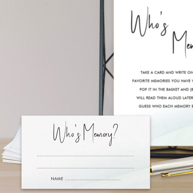 Who's Memory Bridal Shower Game Green Wash Card (Bridal shower answer cards for Who's Memory game. Matching game poster available printed or download)