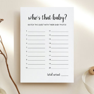 Who's that baby? Game Baby Shower Party Card
