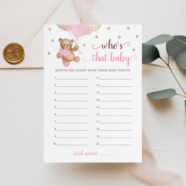 Who's That Baby Photo Baby Shower Teddy Bear Card (Creator Uploaded)