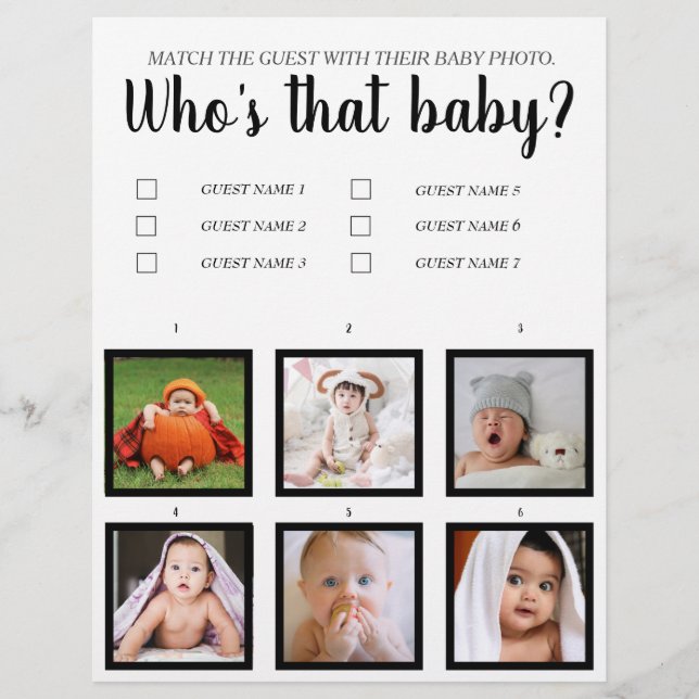 Who's that baby shower game funny simple classic flyer (Front)