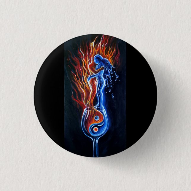 Who's the fire, who's the water 3 cm round badge (Front)