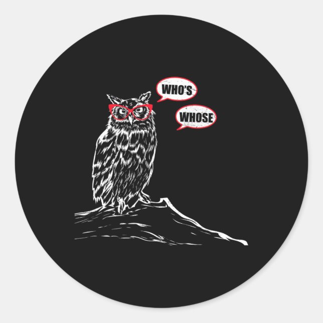 Who's Whose Grammar Owl Funny Grammar Nerd Sarcast Classic Round Sticker (Front)