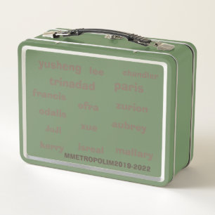 WHOSE NAME IS IT ?  / GREEN   STAINLESS  COLOR   METAL LUNCH BOX