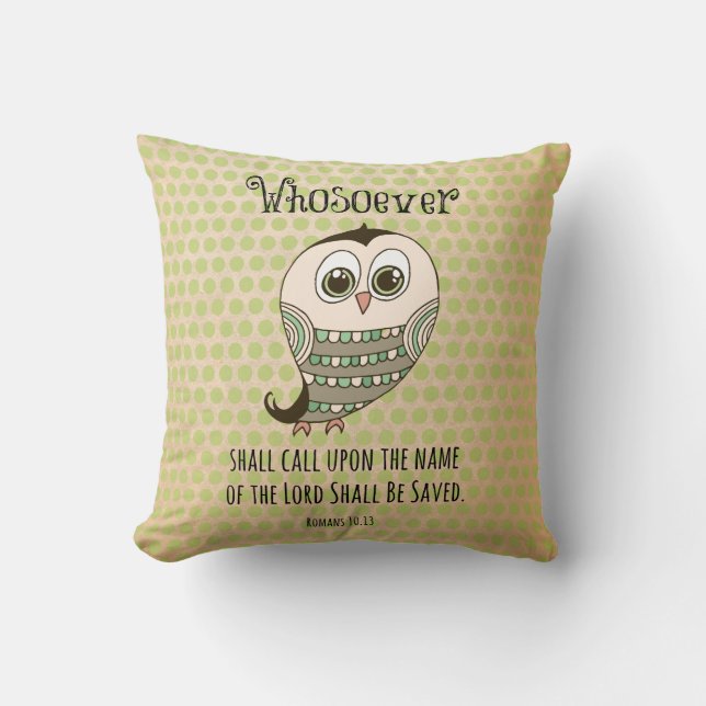 Whosoever Bible Verse with Owl Cushion (Front)