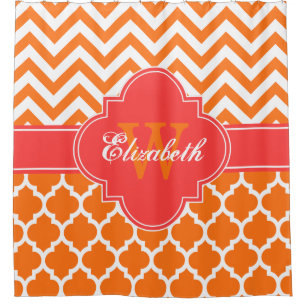 Wht Coral Red Moroccan #5 Chevron 1IQRN Shower Curtain
