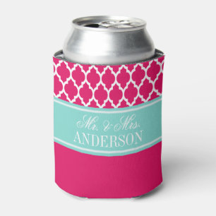 Wht Moroccan #4 CB Turquoise Name Wedding Can Cooler