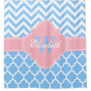 Wht Pink Moroccan #5 Chevron 1IQRN Shower Curtain