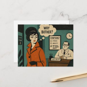 Why Bother Woman at the Doctor Mid Century Retro Postcard