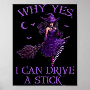 Why Can Drive a Stick Funny Halloween Witch Women Poster