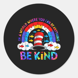Why Fit in Doctor Teacher Cat in Hat Cool Autism Classic Round Sticker