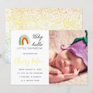 Why Hello Little Rainbow baby Birth Announcement