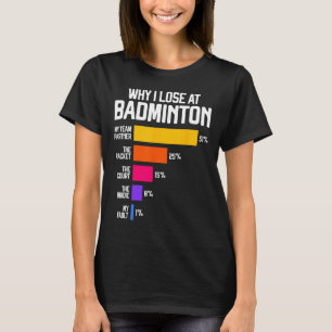 Why I Lose At Badminton Funny Excuses Shuttle Bird T-Shirt