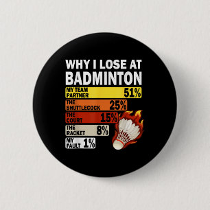 Why I Lose At Badminton Funny My Fault  6 Cm Round Badge