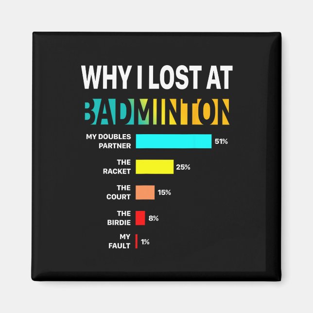Why I Lose At Badminton Funny Reason Play Shuttle  Magnet (Front)