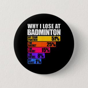 Why I Lose At Badminton Humour 6 Cm Round Badge