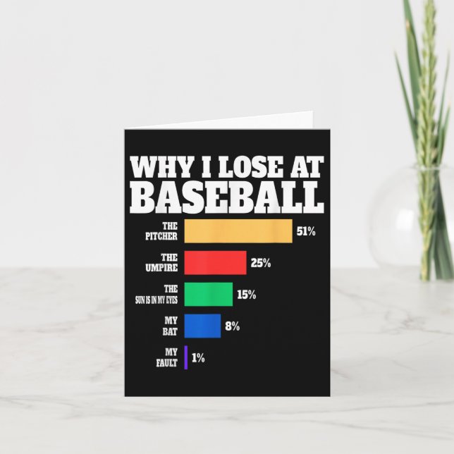 Why I Lose At Baseball Humour Baseball Lover Quote Card (Front)