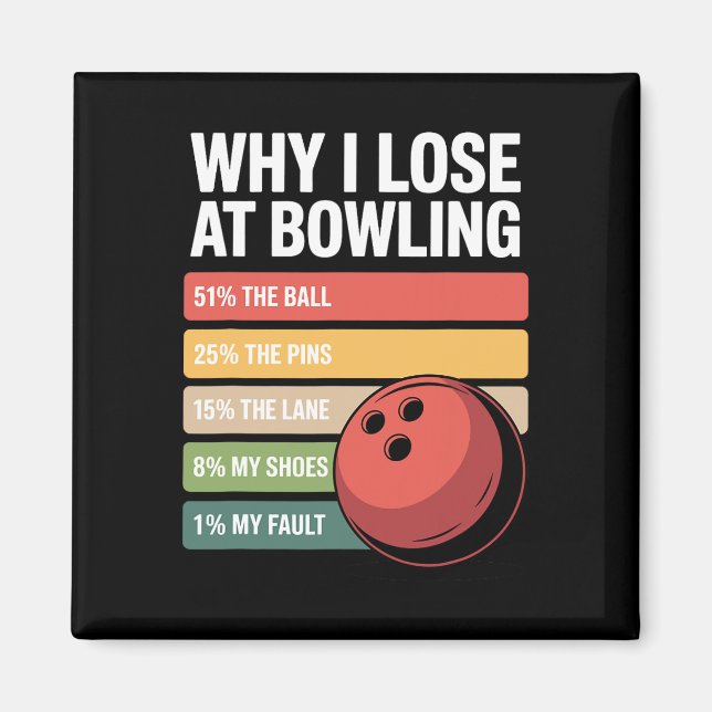 Why I Lose At Bowling Funny Bowler Excuses  Magnet (Front)