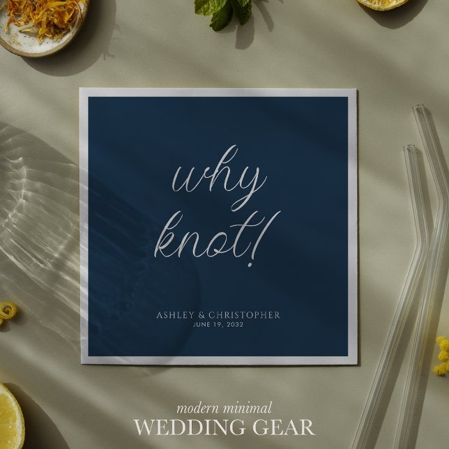 Why knot! Minimal Typographic Navy Blue Cocktail Napkin (Creator Uploaded)