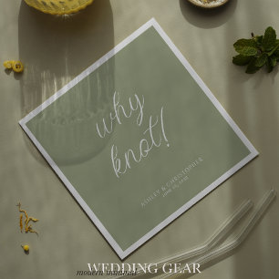 Why knot! Minimal Typographic Sage Green Cocktail Napkin