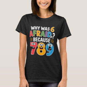 Why Was 6 Afraid Of 7 Funny Math Joke Colorful Num T-Shirt