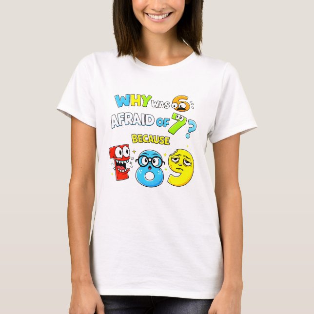 Why Was 6 Afraid of 7 Funny Maths T Shirt (Front)