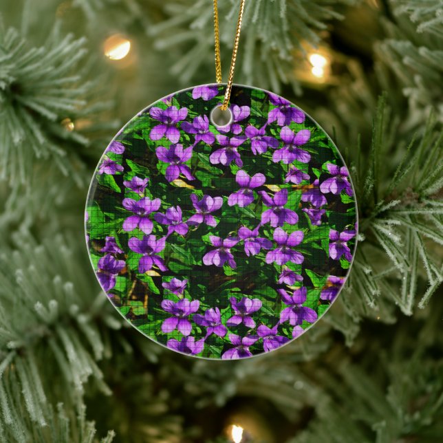 WI State Flower Wood Violet Mosaic Ceramic Tree Decoration (Tree)