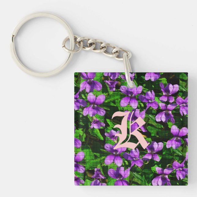 WI State Flower Wood Violet Mosaic Key Ring (Front)