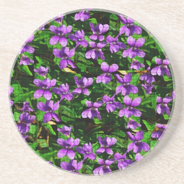 WI State Flower Wood Violet Mosaic Pattern Coaster (Front)
