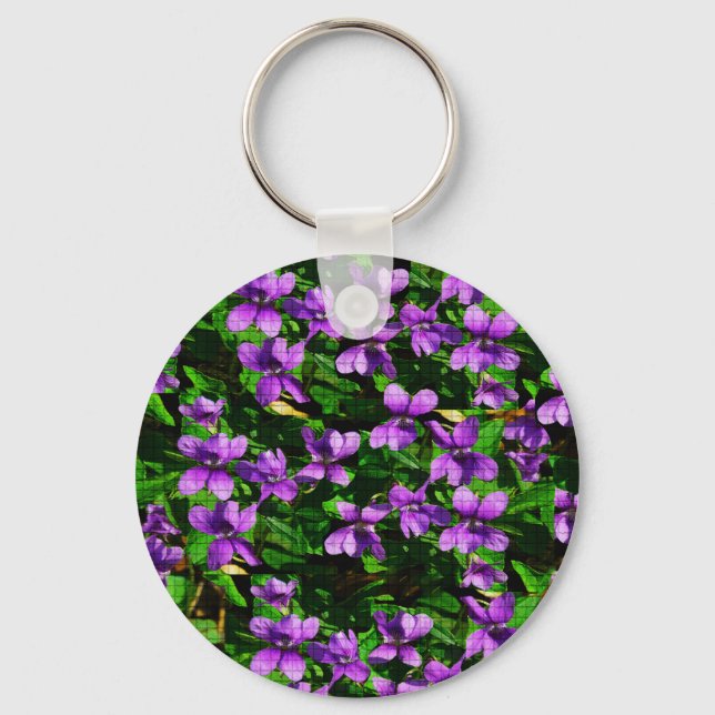 WI State Flower Wood Violet Mosaic Pattern Key Ring (Front)