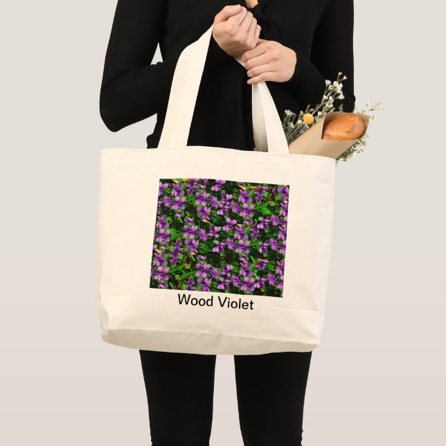 WI State Flower Wood Violet Mosaic Pattern Large Tote Bag (Front (Product))