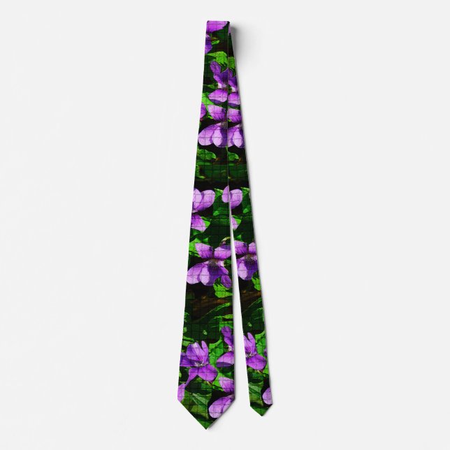 WI State Flower Wood Violet Mosaic Pattern Tie (Front)