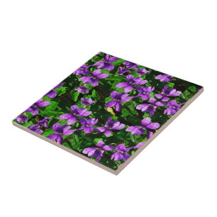 WI State Flower Wood Violet Mosaic Tile