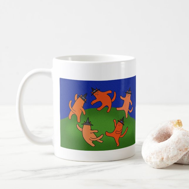 Wicca Cat Dancing Funny Matisse dace Parody Witchy Coffee Mug (With Donut)