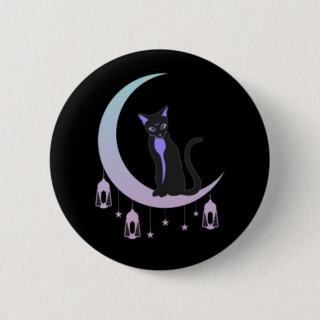 Wicca Crescent Moon Mystical Cat Pastel Goth 6 Cm Round Badge (Front)