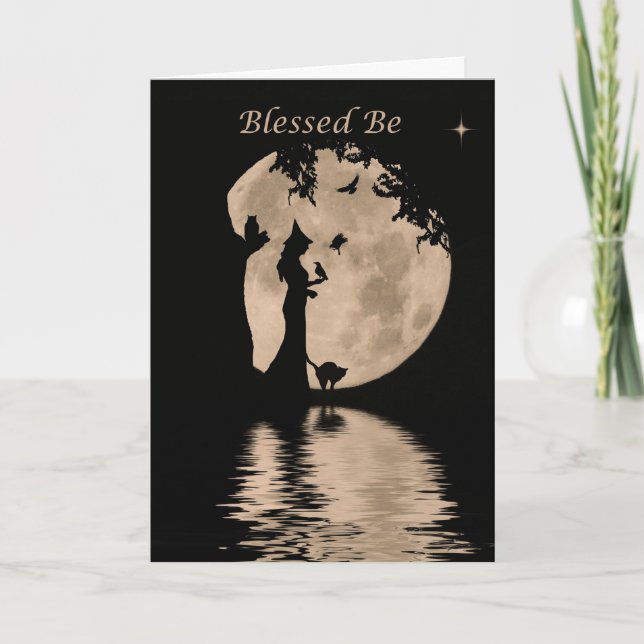 Wicca Happy Birthday with Witch and Animals Card (Front)