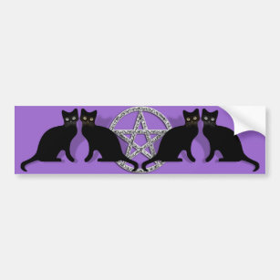 Wicca Magic Pentagram with Black Cat Familiar set Bumper Sticker