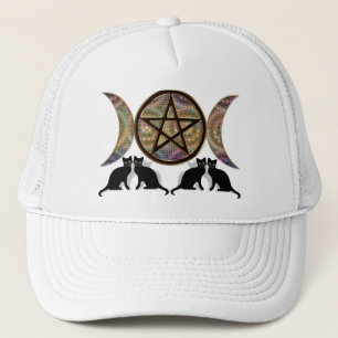 Wicca Pagan Triple Goddess Pentagram Cats Trucker Hat