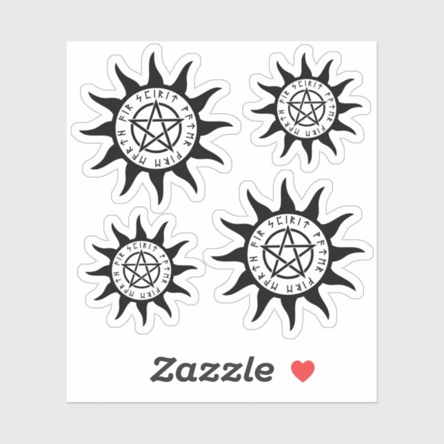 Wicca Sun Symbol with Pentagram and Runes (Sheet)