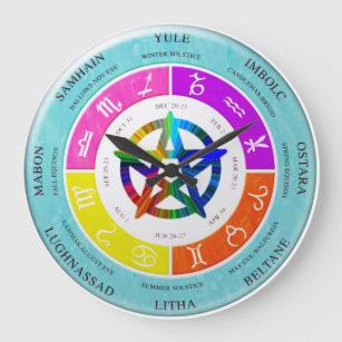wicca wheel of the year with pentagram clock