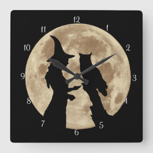 Wicca Witch and Owl Square Wall Clock