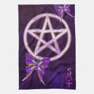Wiccan Amethyst Jewelled Butterfly Art Tea Towel