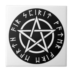 Wiccan Black Runic Pentagram Ceramic Tile