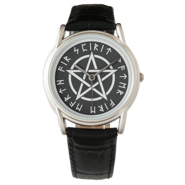 Wiccan Black Runic Pentagram Watch (Front)
